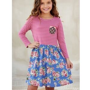 435 Matilda Jane Friends Forever Abigail Dress Size 12 Long Sleeve Floral Stripe